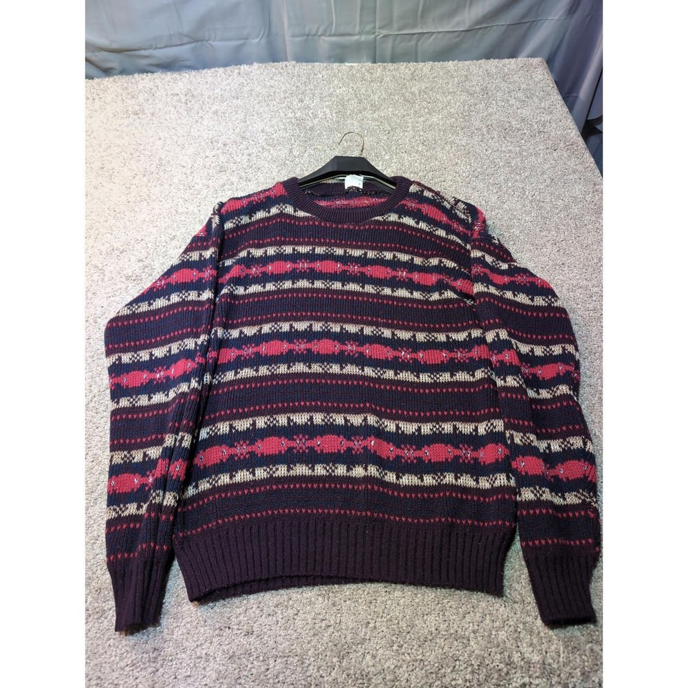Centennial Knits Ltd Mens Fair Isle Sweater Navy Red‎ Tan Size XL